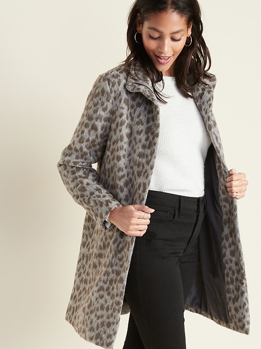 Relaxed Soft-Brushed Leopard-Print Coat for Women