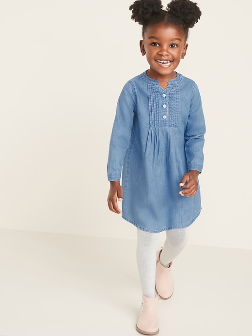 View large product image 1 of 3. Pintucked Chambray Popover Shirt Dress for Toddler Girls