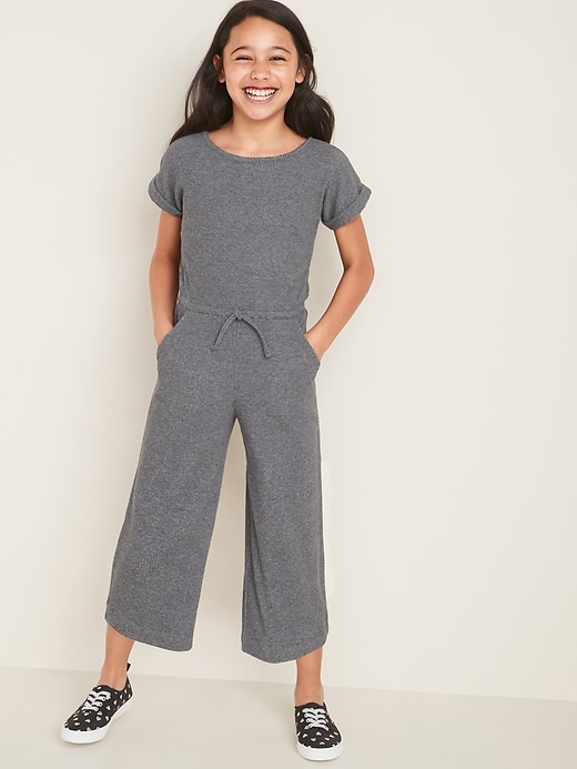 View large product image 1 of 1. Rib-Knit Wide-Leg Jumpsuit for Girls