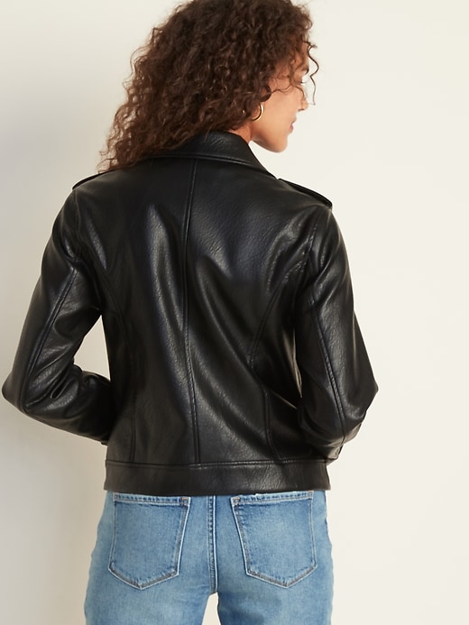 Image number 2 showing, Faux-Leather Moto Jacket for Women