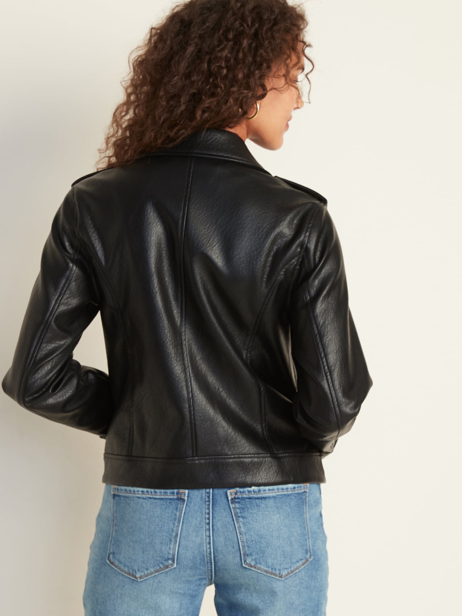 gap black leather jacket