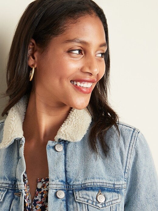 Image number 4 showing, Sherpa-Lined Jean Jacket For Women