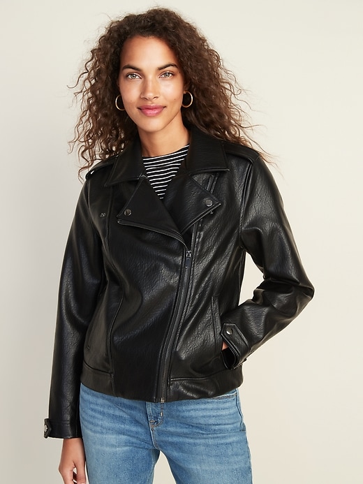 Image number 4 showing, Faux-Leather Moto Jacket for Women