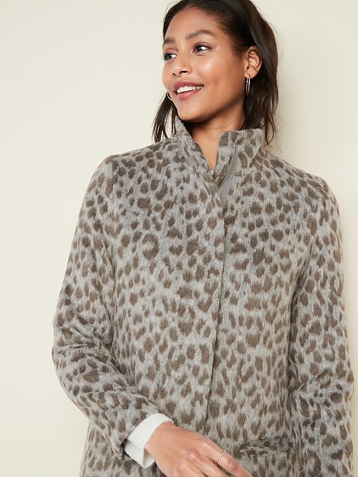 Image number 4 showing, Relaxed Soft-Brushed Leopard-Print Coat for Women