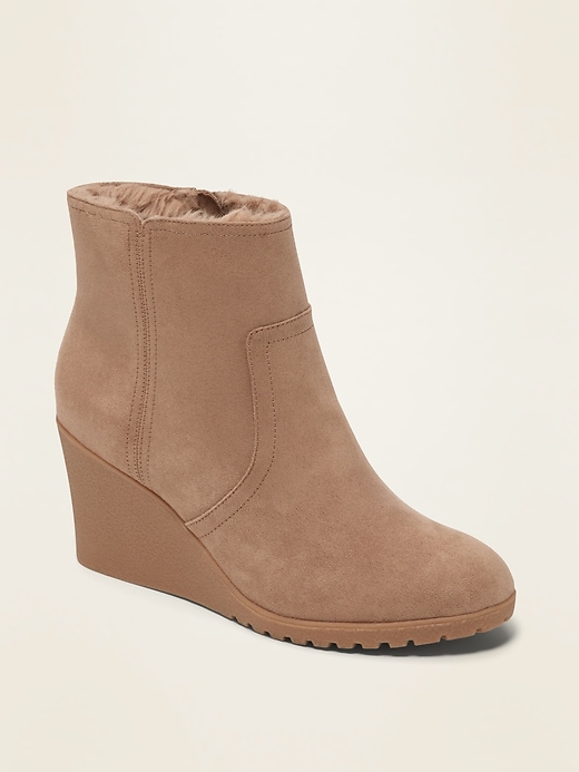 Image number 1 showing, Faux-Suede Wedge Ankle Boots for Women