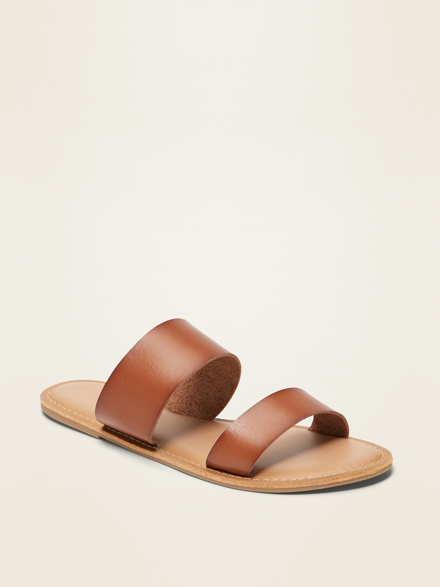Faux-Leather Double-Strap Slide Sandals 