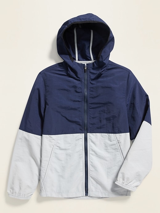 View large product image 1 of 1. Color-Blocked Nylon Hooded Zip Jacket For Boys