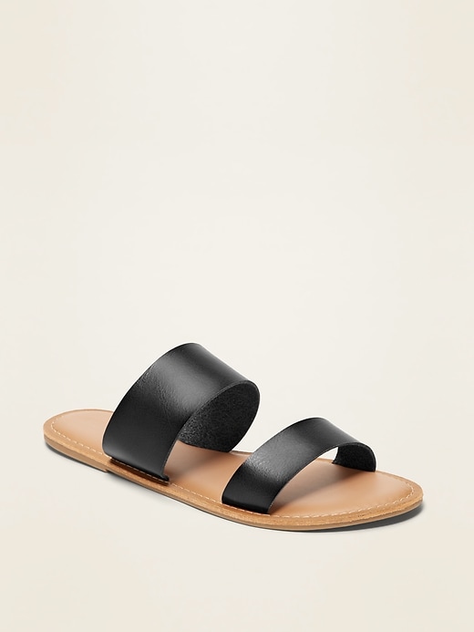 View large product image 1 of 1. Faux-Leather Double-Strap Slide Sandals