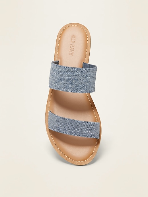 Image number 3 showing, Double-Strap Chambray Slide Sandals