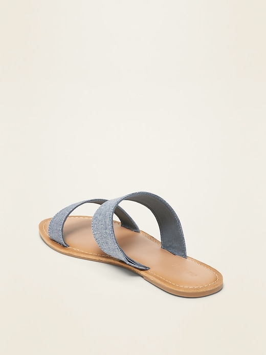 Image number 4 showing, Double-Strap Chambray Slide Sandals