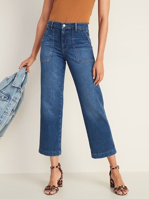 Image number 1 showing, High-Waisted Slim Wide-Leg Workwear Jeans for Women