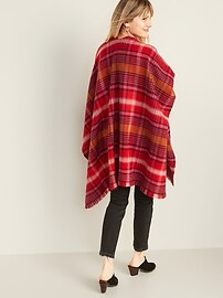 View large product image 3 of 3. Plaid Flannel Open-Front Poncho for Women
