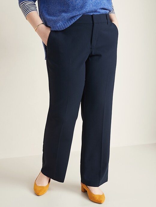 View large product image 1 of 1. Mid-Rise Secret-Smooth Pockets + Waistband Plus-Size Slim-Flare Pants