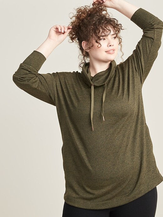 View large product image 1 of 1. Sweater-Knit Plus-Size Mock-Neck Tunic Sweatshirt