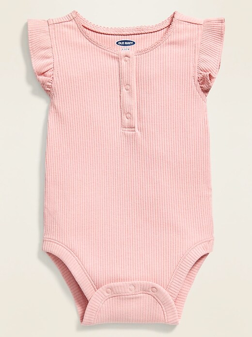 View large product image 1 of 1. Ruffle-Trim Henley Bodysuit for Baby