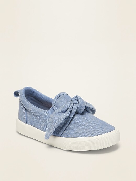 View large product image 1 of 4. Chambray Bow-Tie Slip-Ons for Toddler Girls