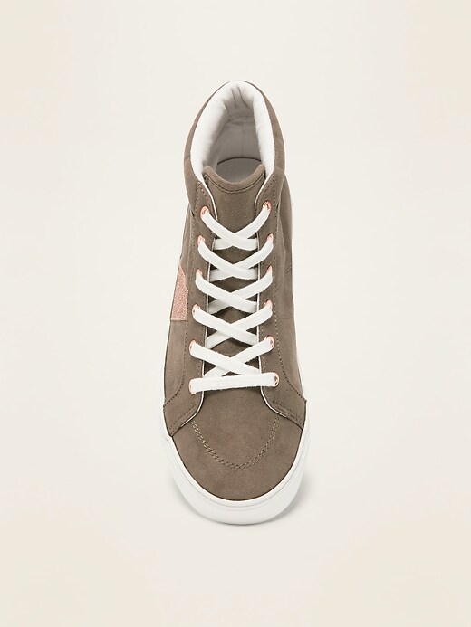 View large product image 2 of 3. Faux-Suede Glitter-Stripe High-Top Sneakers for Girls