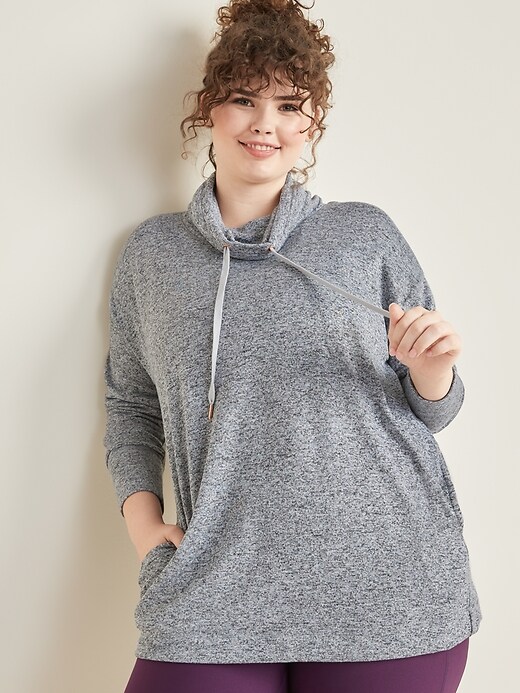 Image number 1 showing, Sweater-Knit Plus-Size Mock-Neck Tunic Sweatshirt