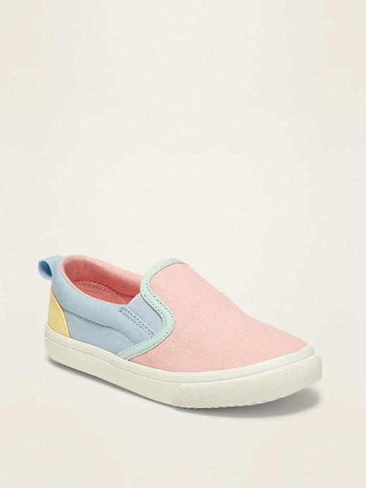 View large product image 1 of 4. Color-Blocked Canvas Slip-Ons for Toddler Girls