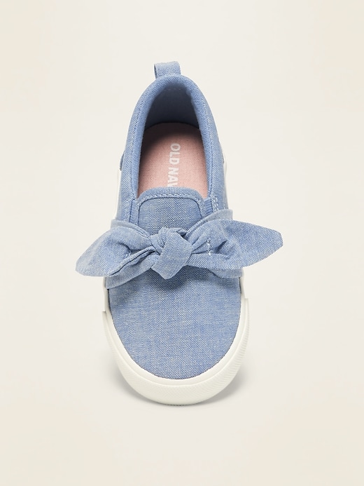 View large product image 2 of 4. Chambray Bow-Tie Slip-Ons for Toddler Girls