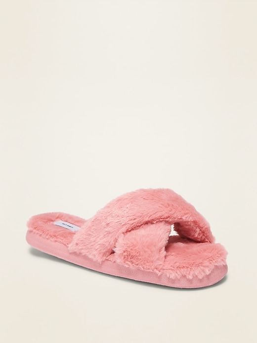 View large product image 1 of 1. Faux-Fur Cross-Strap Slippers for Women