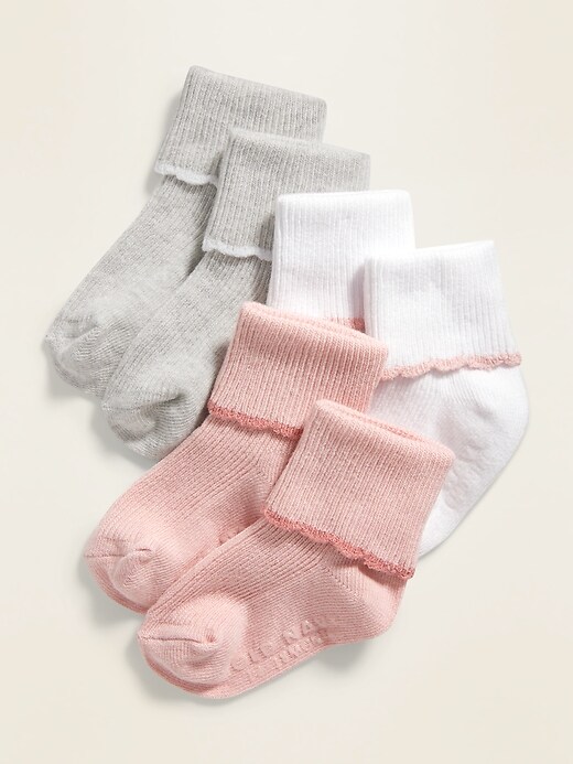 View large product image 1 of 1. Fold-Over Crew Socks 3-Pack for Baby
