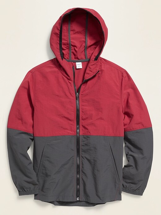 View large product image 1 of 3. Color-Blocked Nylon Hooded Zip Jacket For Boys