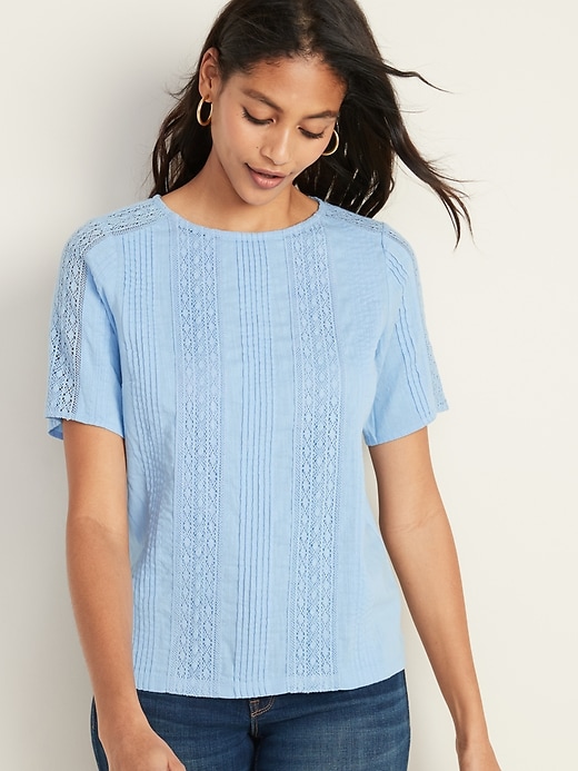 Image number 1 showing, Lace-Trim Pleated Top for Women