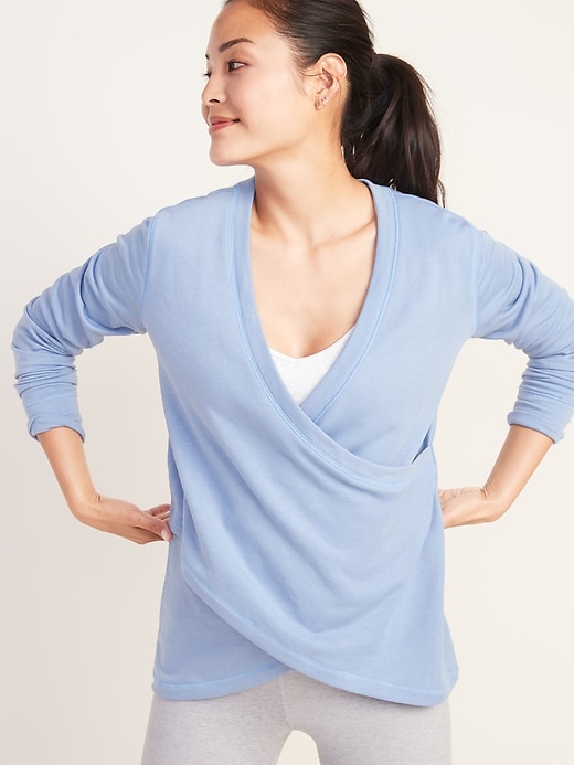 Image number 4 showing, Faux-Wrap French-Terry Sweatshirt for Women