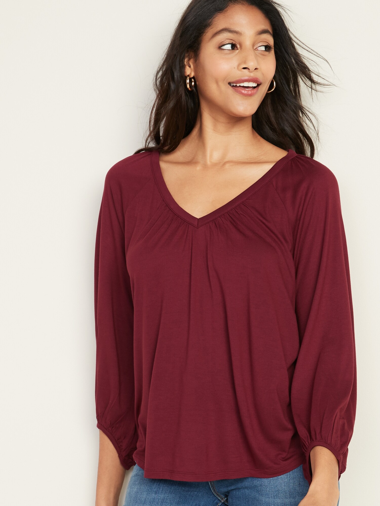 Shirred Raglan-Sleeve Top | Old Navy