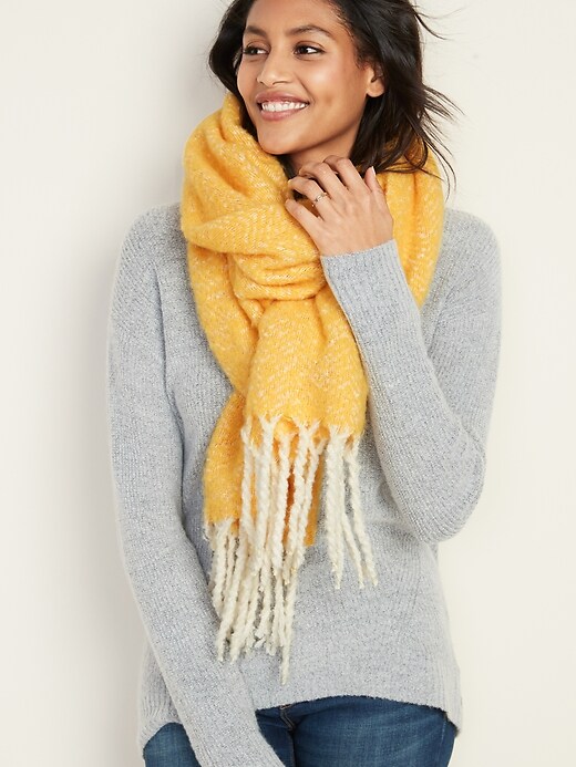 View large product image 1 of 2. Patterned Bouclé-Knit Blanket Scarf for Women