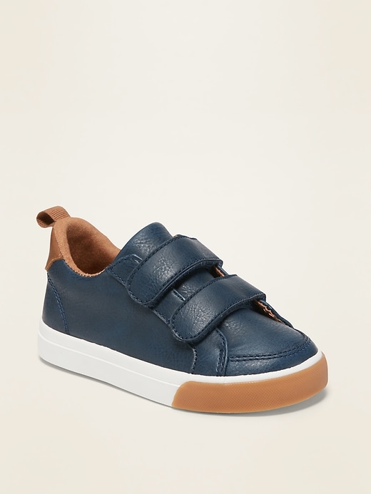 View large product image 1 of 4. Unisex Faux-Leather Double-Strap Sneakers for Toddler