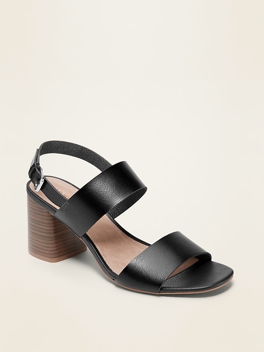View large product image 1 of 1. Faux-Leather Slingback Block-Heel Sandals