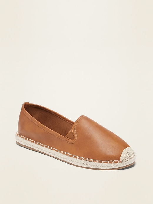 View large product image 1 of 1. Faux-Leather Espadrille Flats