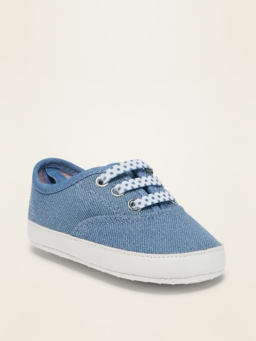 View large product image 1 of 1. Unisex Twill Slip-On Sneakers for Baby