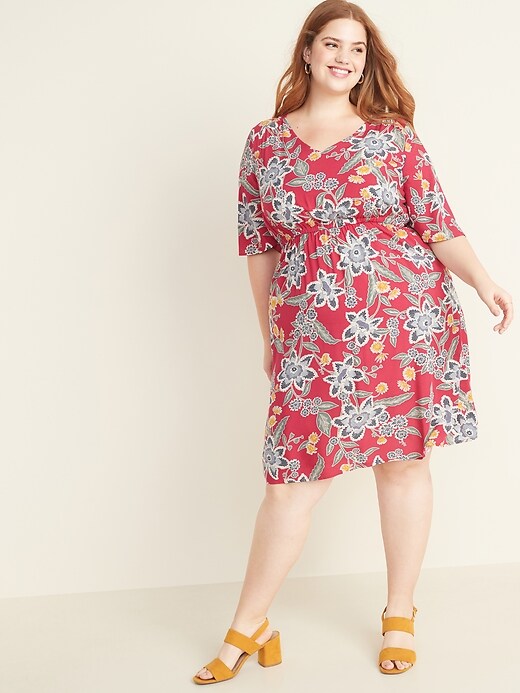 View large product image 1 of 1. Waist-Defined Plus-Size Flutter-Sleeve Dress