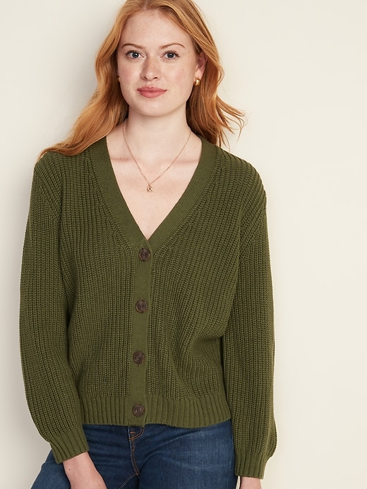 View large product image 1 of 1. Shaker-Stitch V-Neck Cardigan for Women