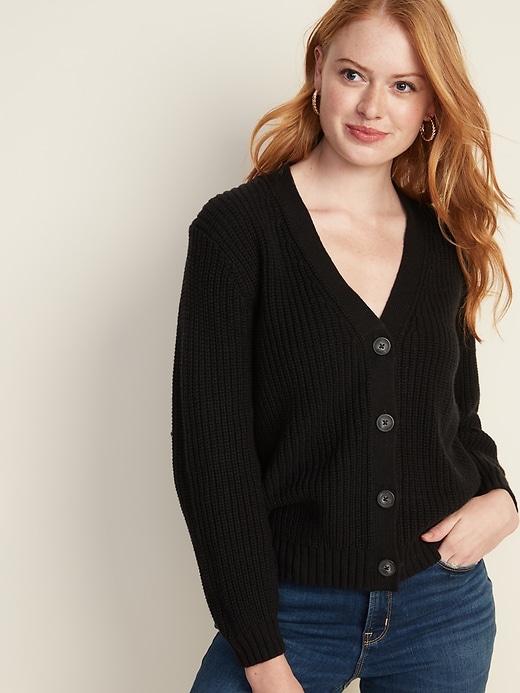 View large product image 1 of 1. Shaker-Stitch V-Neck Cardigan for Women