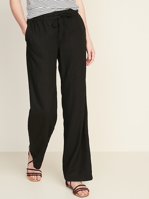 View large product image 1 of 1. Mid-Rise Wide-Leg Linen-Blend Pull-On Pants