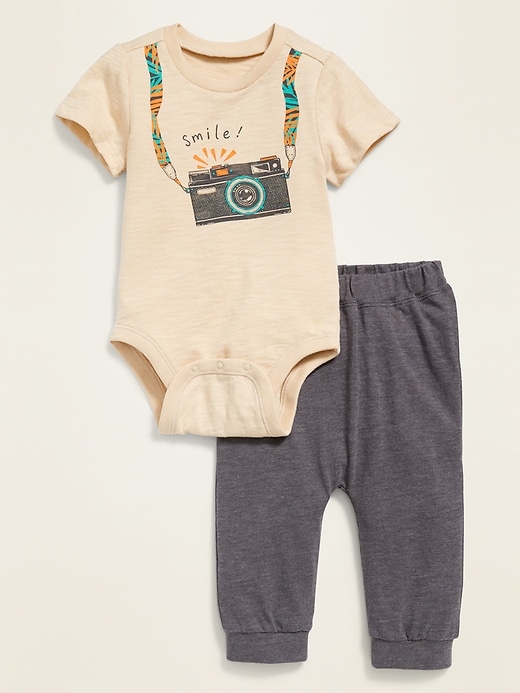View large product image 1 of 1. Graphic Bodysuit & Slub-Knit Pants 2-Piece Set for Baby
