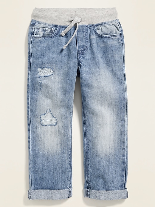 View large product image 1 of 2. Relaxed Jersey-Waist Distressed Jeans for Toddler Boys