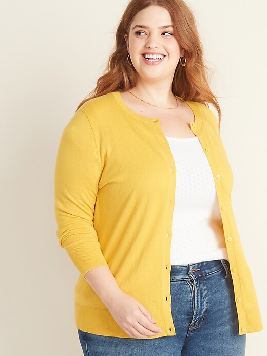 Image number 1 showing, Crew-Neck Button-Front Plus-Size Cardigan