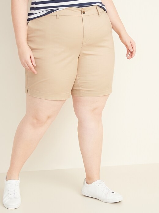 View large product image 1 of 1. Mid-Rise Everyday Twill Plus-Size Shorts - 9-inch inseam