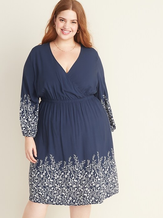 View large product image 1 of 1. Waist-Defined Surplice-Front Plus-Size Dress