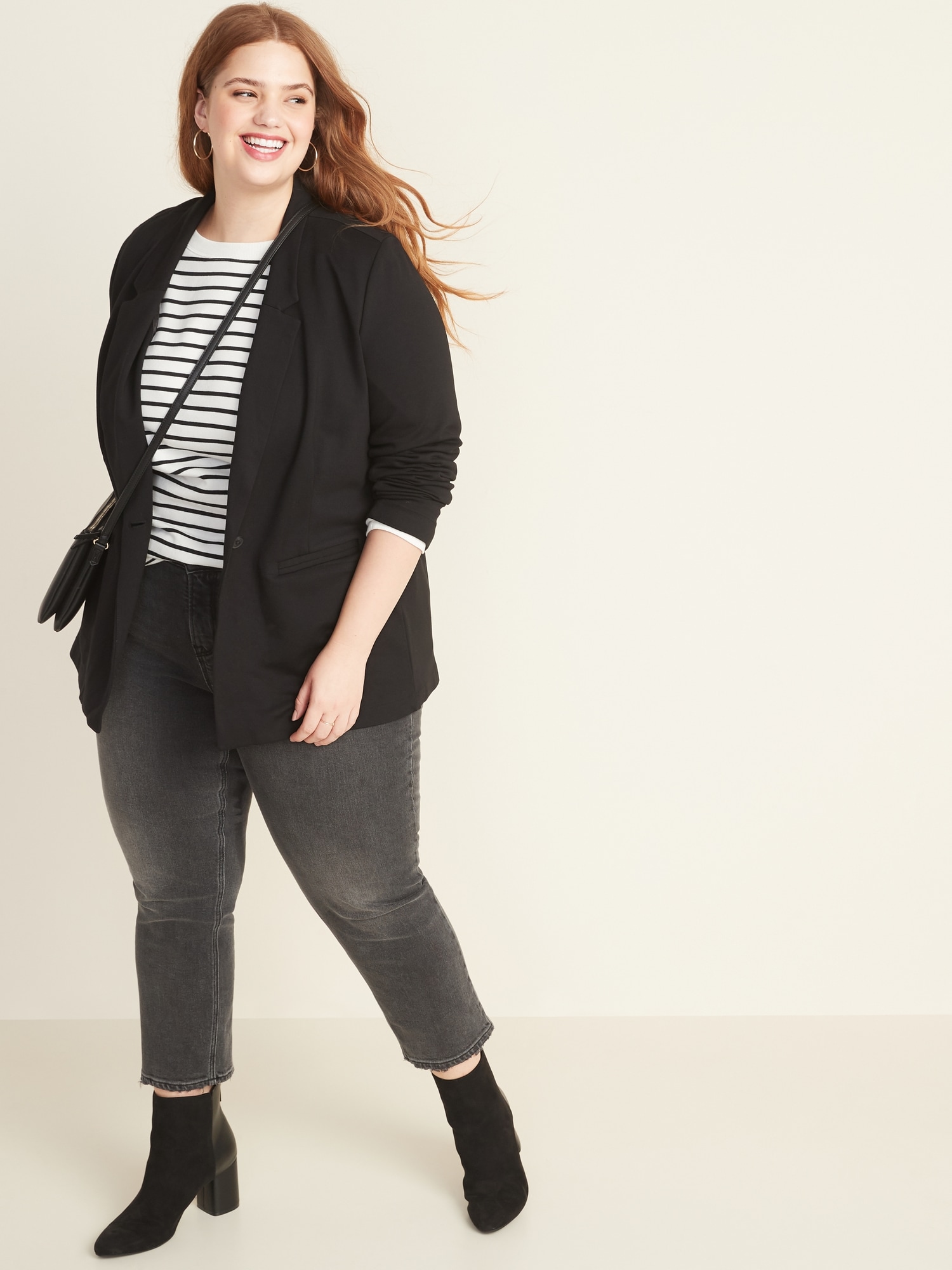 Plus-Size Ponte-Knit Boyfriend Blazer | Old Navy