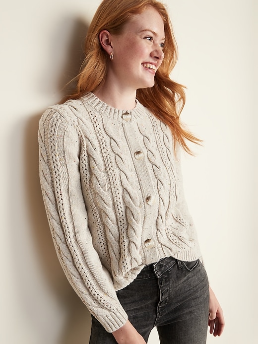 Image number 4 showing, Cable-Knit Crew-Neck Cardi for Women