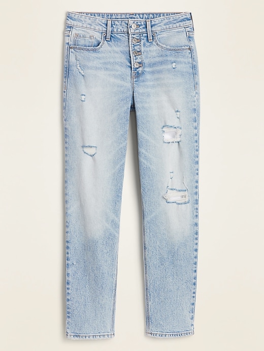 Image number 4 showing, High-Waisted Distressed Power Slim Straight Button-Fly Jeans for Women