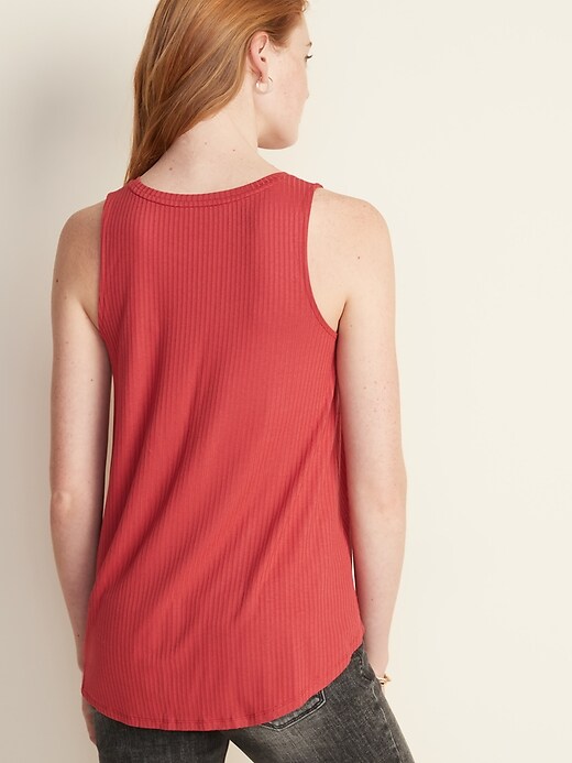 View large product image 2 of 3. High-Neck Rib-Knit Swing Tank for Women