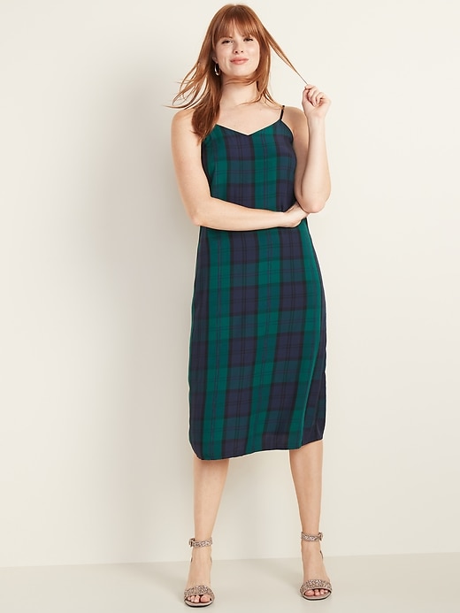View large product image 1 of 1. Sleeveless Plaid Midi Slip Dress for Women