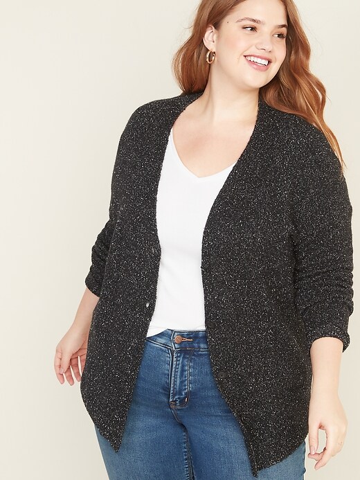 Image number 1 showing, Plus-Size Button-Front Marled Cardi